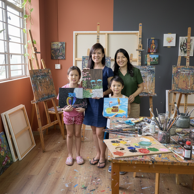 Students in Zenart Studio with Logo
